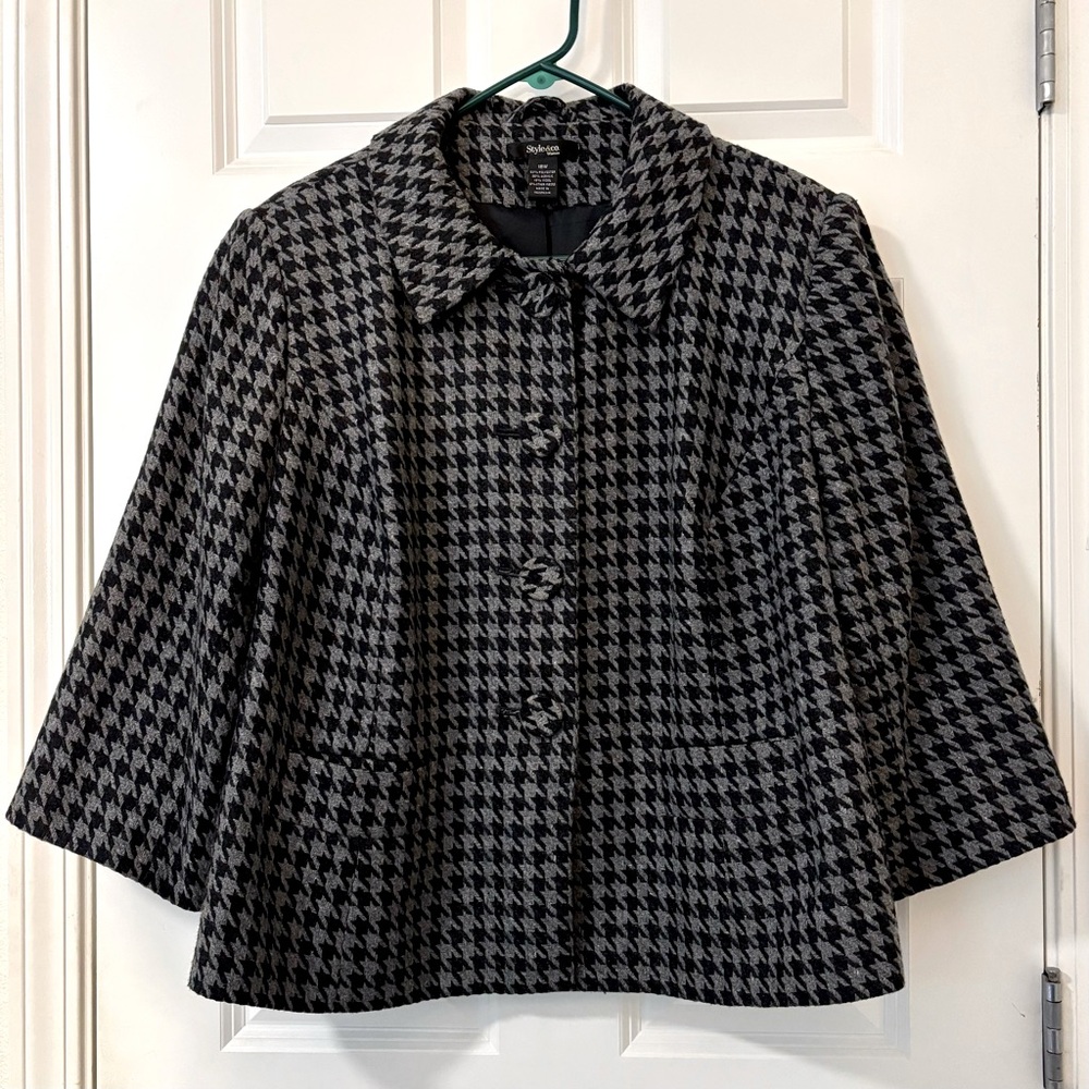 Style & Co Houndstooth Tweed Cropped Jacket